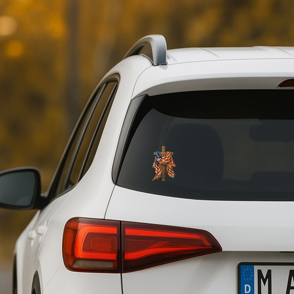 God and country cross sticker